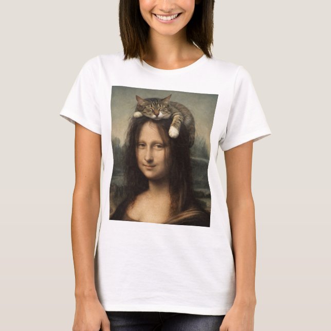 Camiseta Mona Lisa With Sleeping Cat                        (Frente)