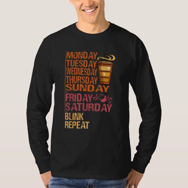 Camiseta Monday Coffee Friday Wine   Week  Party Jokes 1 (Frente)