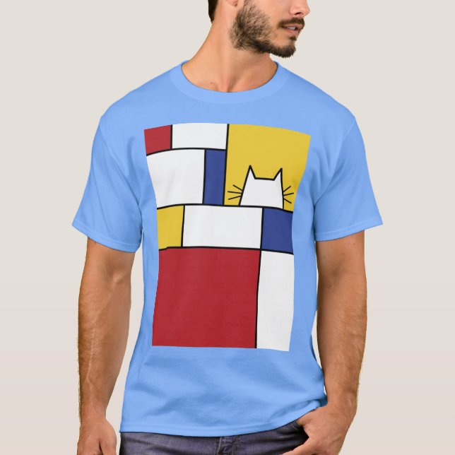 Camiseta Mondrian Cat boy girl retro (Frente)