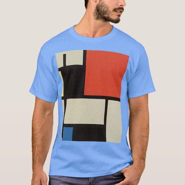 Camiseta Mondrian Composition Modern Abstrato Carolina Blue (Frente)