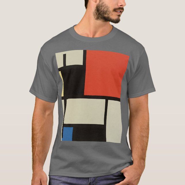 Camiseta Mondrian Composition Modern Abstrato Dark Cinza (Frente)