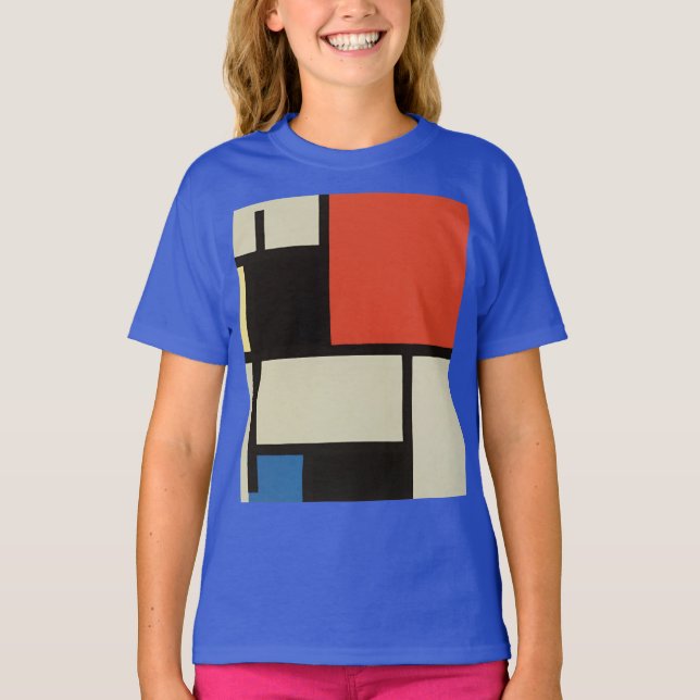 Camiseta Mondrian Composition Modern Abstrato Deep Royal (Frente)