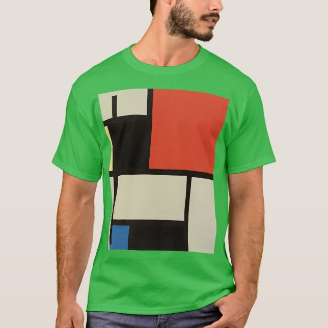 Camiseta Mondrian Composition Modern Abstrato Green (Frente)