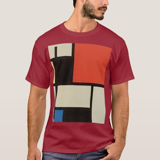 Camiseta Mondrian Composition Modern Abstrato Maroon (Frente)