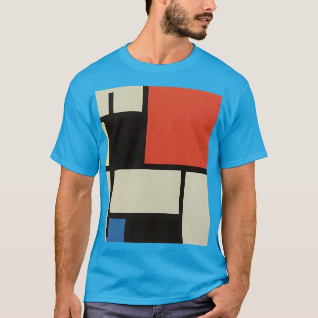 Camiseta Mondrian Composition Modern Abstrato Teal (Frente)