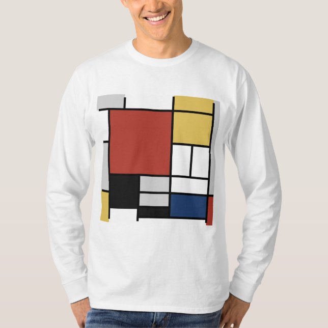 Camiseta Mondrian Painting Red Plane Yellow Black Cinza Blu (Frente)