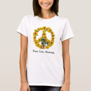 Camiseta Monet Sunflower Sinal de Paz com Design de Cotação