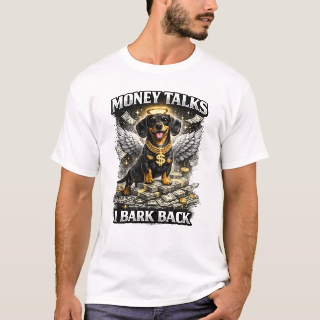 Camiseta Money Dog Angel Rich Black Dog Funny Design (Frente)