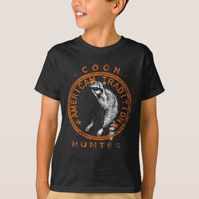 Camiseta Monge Hunter American Patriotic Raccoon caçando Tr (Frente)