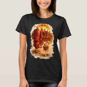 Camiseta monges andando pela paz e cão aloka caminham pela