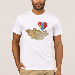 Camiseta Mongólia Flag Heart and Map T-Shirt