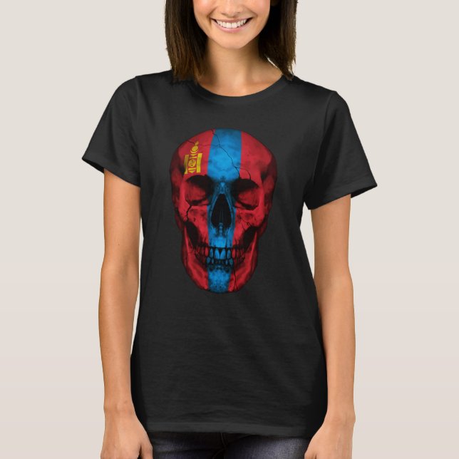 Camiseta Mongolia Flag Skull Mongolian Roots Proud Patrioti (Frente)
