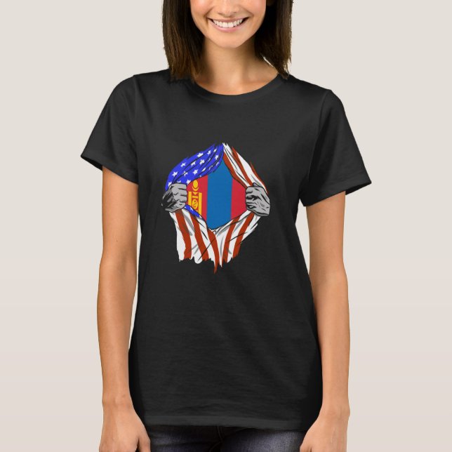 Camiseta Mongolia Mongolian Chest USA Mongolian Flag Mongol (Frente)