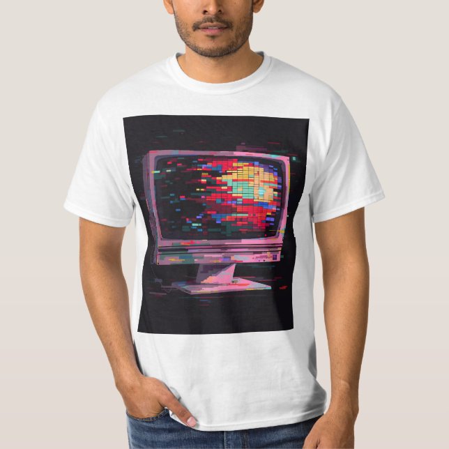 Camiseta Monitor de computador pixelizado brilhante (Frente)