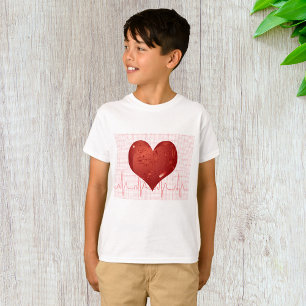 Camiseta Monitor de ECG Coração Vermelho Saúde