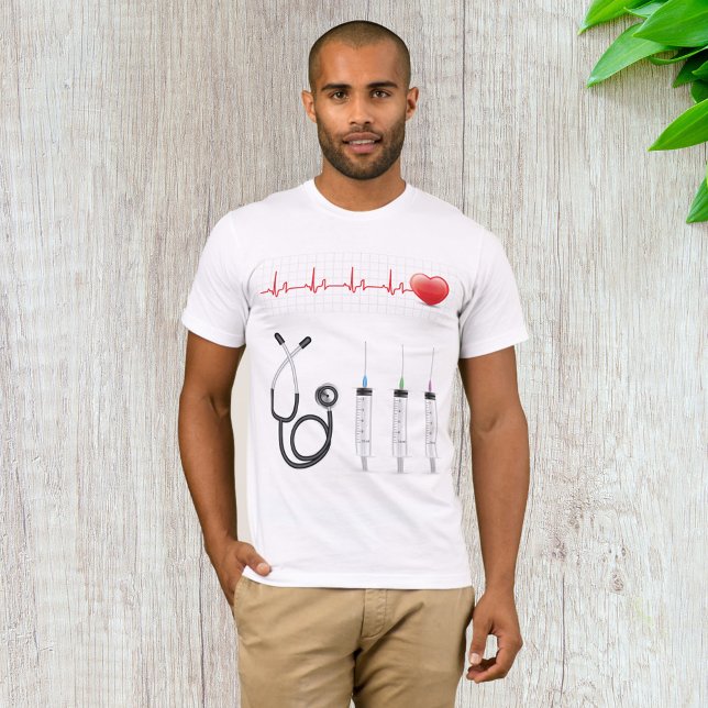Camiseta Monitor de ECG do Coração com Estetoscópio e Serin (Criador carregado)