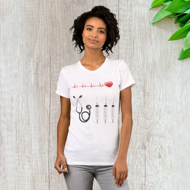 Camiseta Monitor de ECG do Coração com Estetoscópio e Serin (Criador carregado)