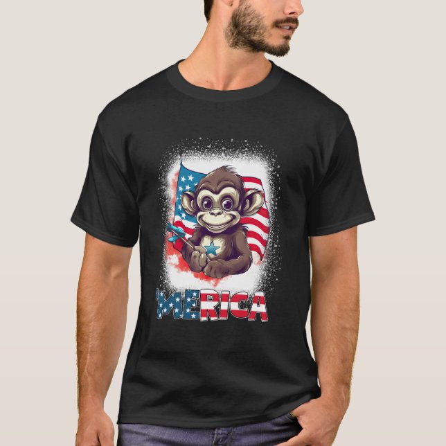 Camiseta Monkey 4Th Of July Patriotic Merica Usa Flag (Frente)