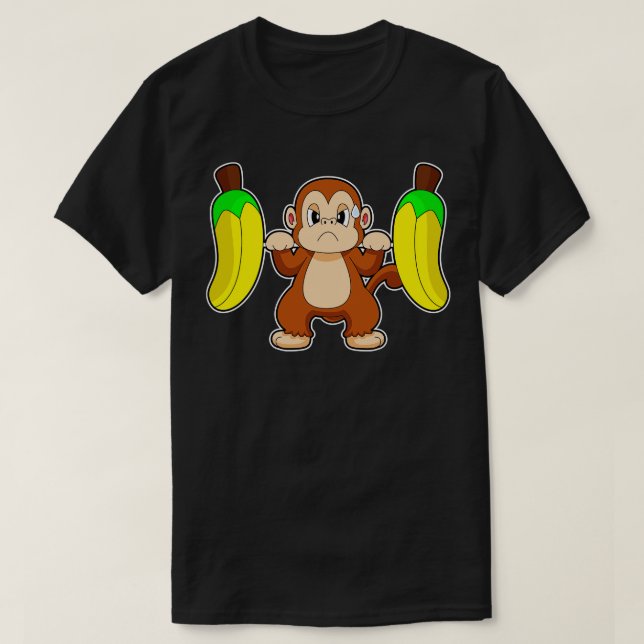 Camiseta Monkey Banana Bodybuilding Dumbbell (Frente do Design)
