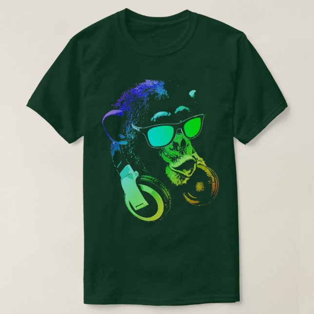 Camiseta Monkey Chimp With Sunglasses And Headphones  (Frente do Design)