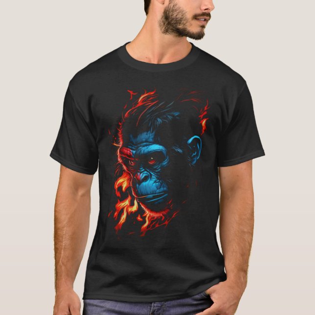 Camiseta Monkey Chimpanzee Flames Cute Monkey Animal (Frente)