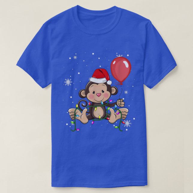 Camiseta Monkey Christmas Lights Led Engraçado Cristo Santa (Frente do Design)