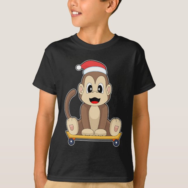 Camiseta Monkey Christmas Skateboard (Frente)