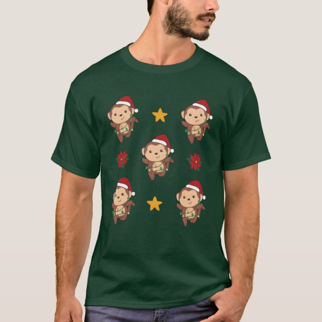 Camiseta Monkey Christmas Winter Animals Monkeys retro (Frente)