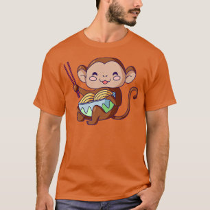 Camiseta Monkey Comendo Ramen Kawaii Anime Noodles Japonese