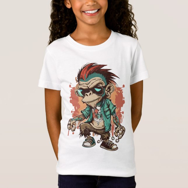 Camiseta Monkey Gangster Cartoon Girls' Fine Jersey T-Shirt (Frente)