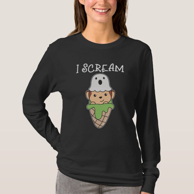 Camiseta Monkey Halloween Ghost I Scream Ice Pun (Frente)