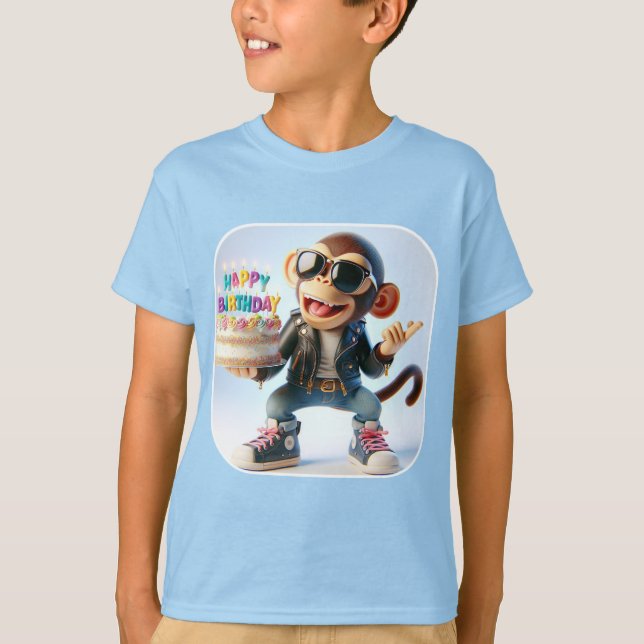 Camiseta  Monkey in a Leather Jacket, Happy Birthday, by Na (Frente)