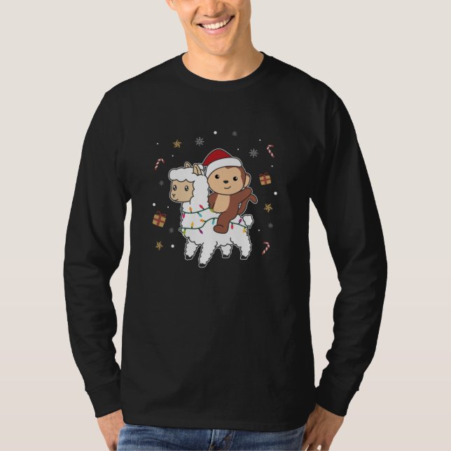 Camiseta Monkey Lama Natal - Animais de inverno (Frente)