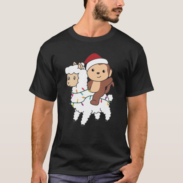 Camiseta Monkey Lama Natal - Animais de inverno (Frente)