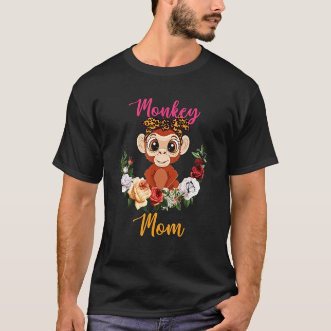 Camiseta Monkey Mom Floral Monkey Bow Tie Lover Mother's Da (Frente)