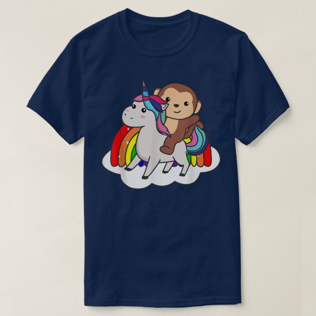 Camiseta Monkey On Unicorn Rainbow Animals Sweet Monkey Uni (Frente do Design)