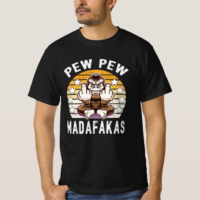 Camiseta Monkey Pew Pew Madafakas Citação Legal i (Frente)