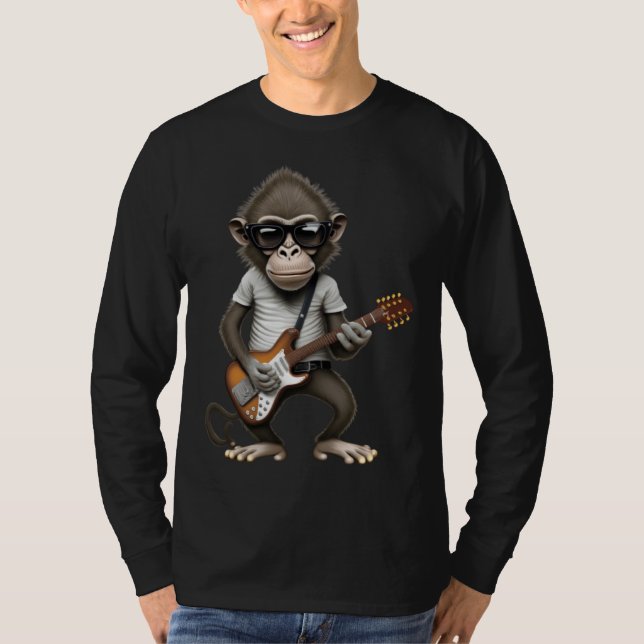 Camiseta Monkey Playing Electric Guitar  Animal Monkey  Gui (Frente)