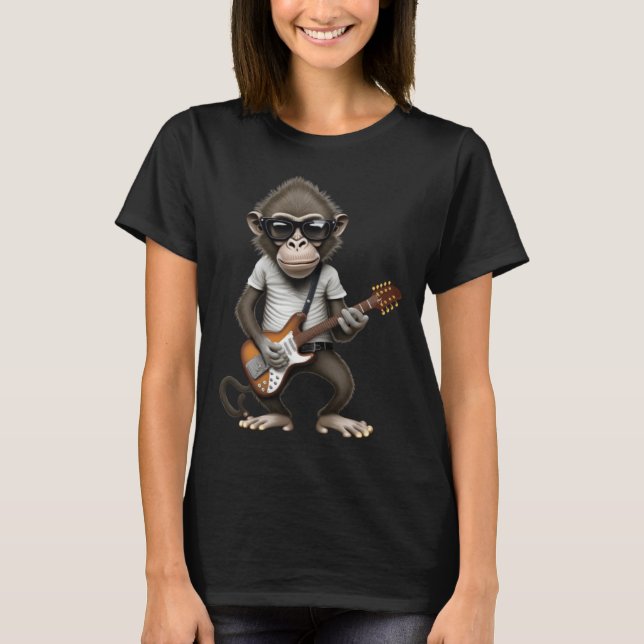 Camiseta Monkey Playing Electric Guitar  Animal Monkey  Gui (Frente)