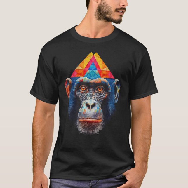 Camiseta Monkey Polygon Colortion Zoo Amante de os animais  (Frente)