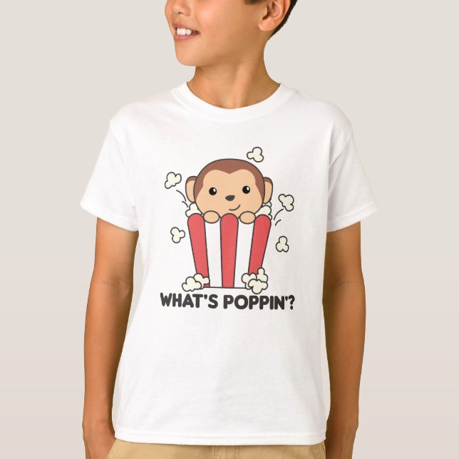 Camiseta Monkey Popcorn Whats Poppin Funny Pun (Frente)