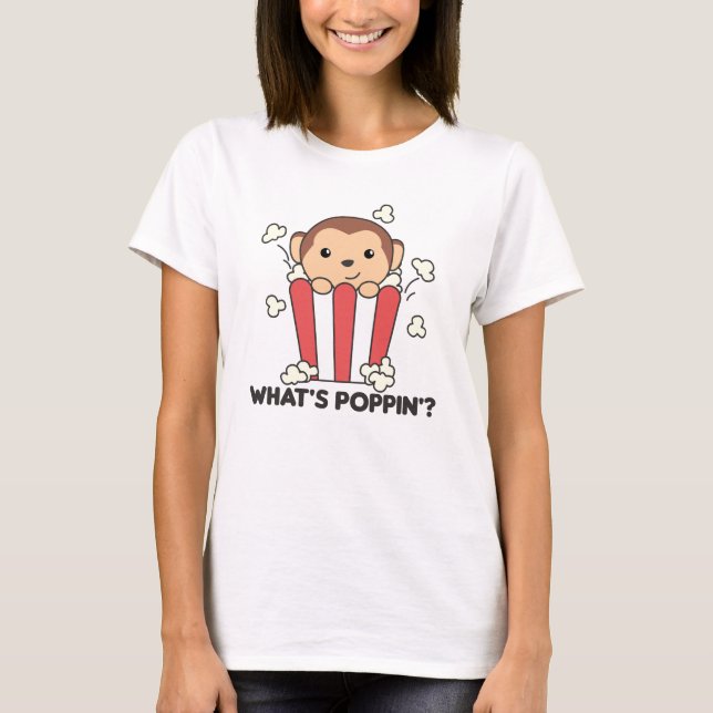 Camiseta Monkey Popcorn Whats Poppin Funny Pun (Frente)