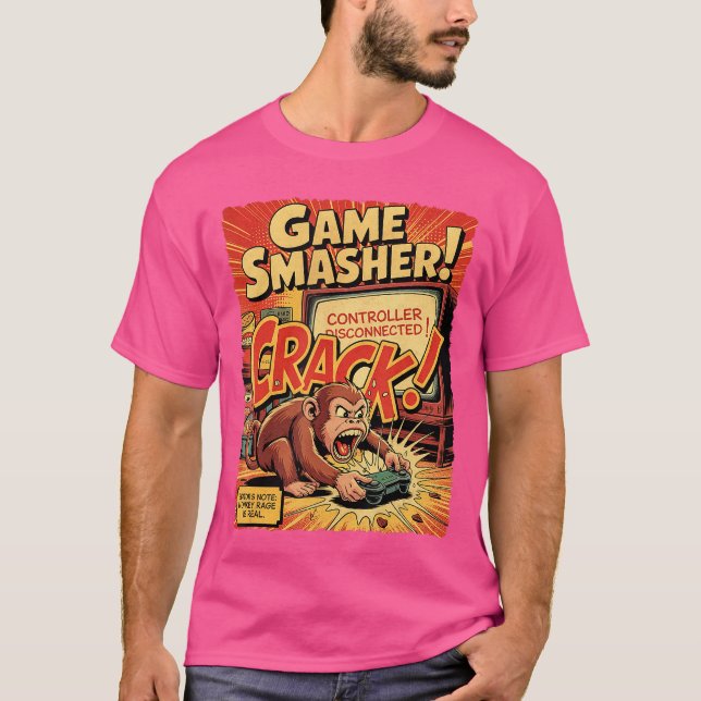 Camiseta Monkey Rage Gamer Retro Comic Console Funny Video  (Frente)