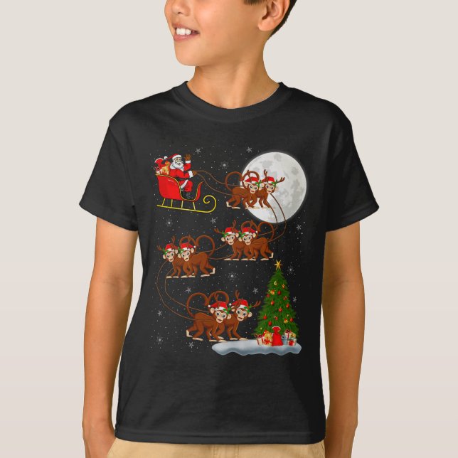 Camiseta Monkey Santa Sleigh Flying Funny Magical Christmas (Frente)