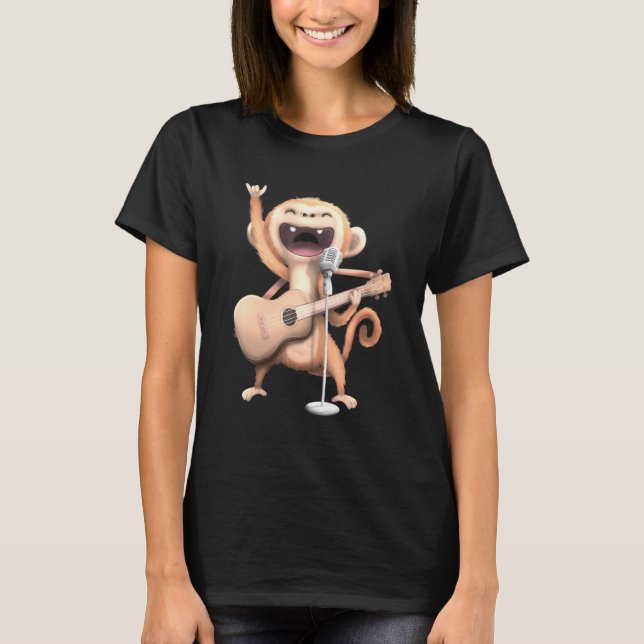 Camiseta Monkey Singing Guitar Player Musical Guitarra (Frente)