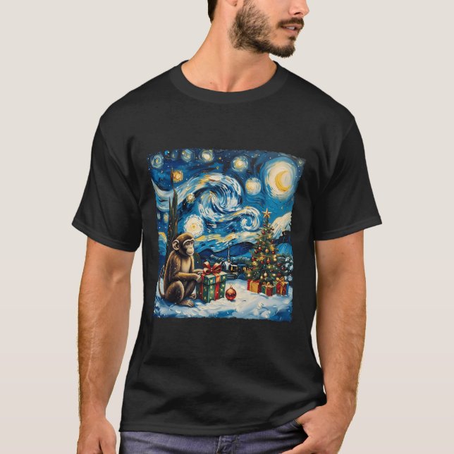 Camiseta Monkey Van Gogh Style Starry Night Winte (Frente)