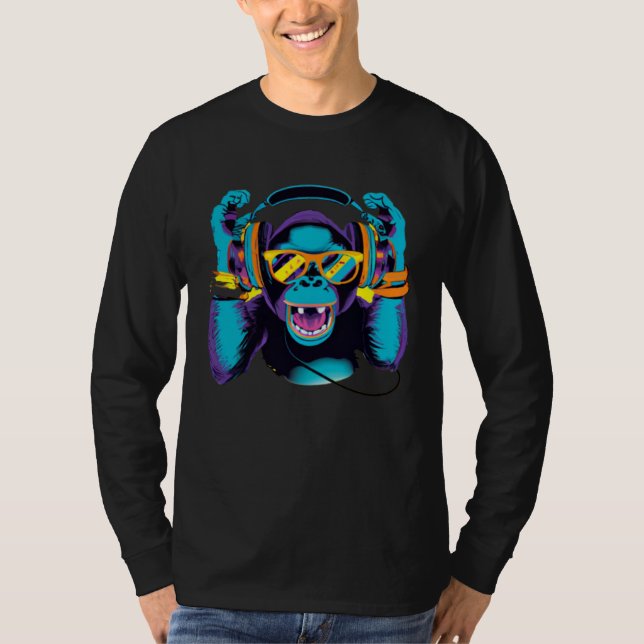 Camiseta Monkeys DJ with headphones and sunglasses idea (Frente)
