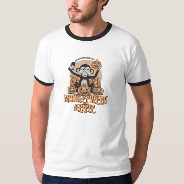 Camiseta Monkeyween Selfie – Vintage Halloween  (Frente)