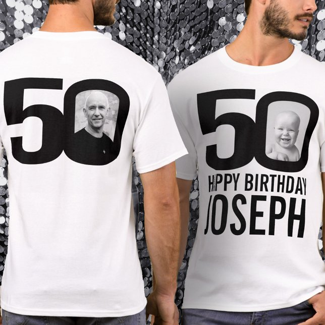 Camiseta mono personalizado de 50 anos agora e depois nome  (Criador carregado)