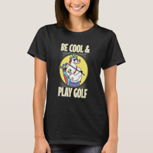 Camiseta monocórnio legal jogando golfe clube de golfe shad